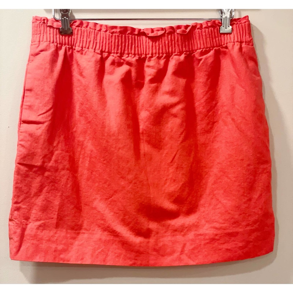 J. Crew Coral Red Linen Blend Paperbag Waist Skirt, Size 14